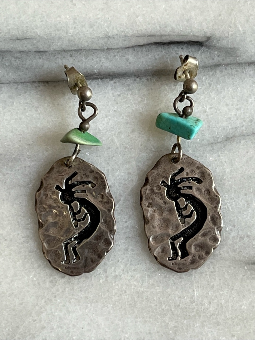 VTG Native American Sterling Silver Southwestern Kokopelli Turquoise Earrings